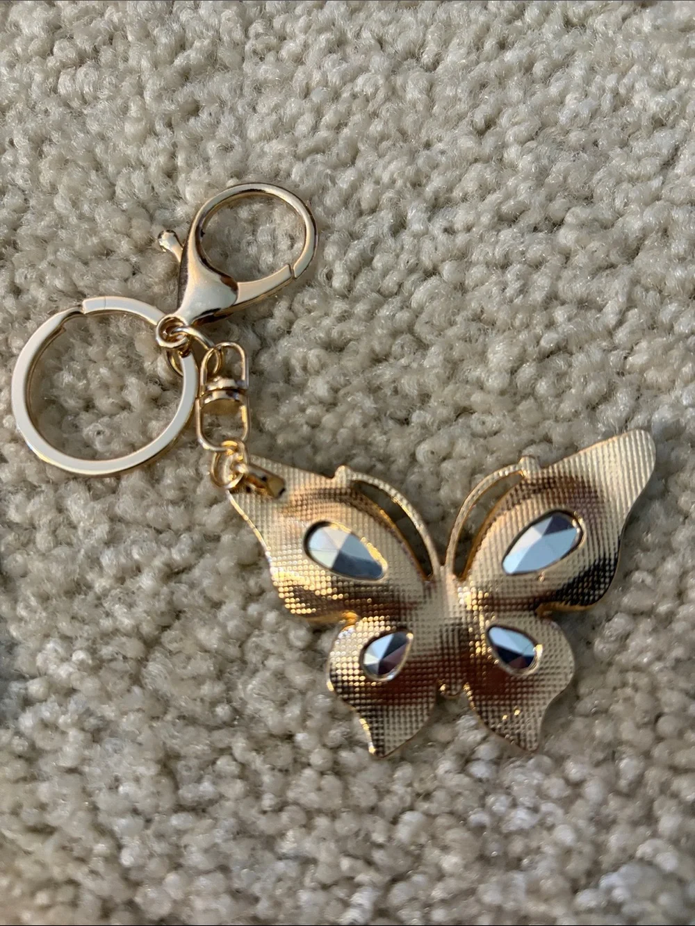 Gold-Tone Blue Crystal Butterfly Keychain NWT